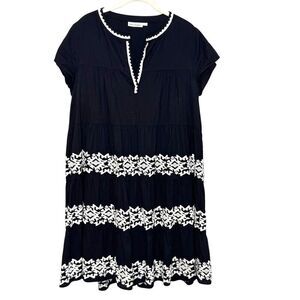 Roller Rabbit Dress Size Medium Black Pamela Embroidery Detail Cotton Cover-up